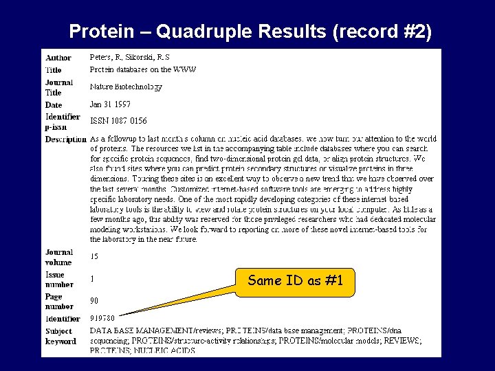 Protein – Quadruple Results (record #2) Same ID as #1 