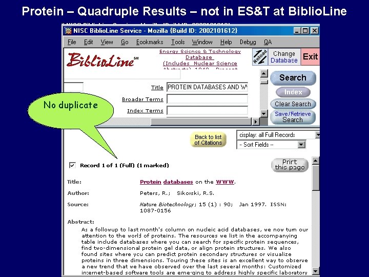 Protein – Quadruple Results – not in ES&T at Biblio. Line No duplicate 