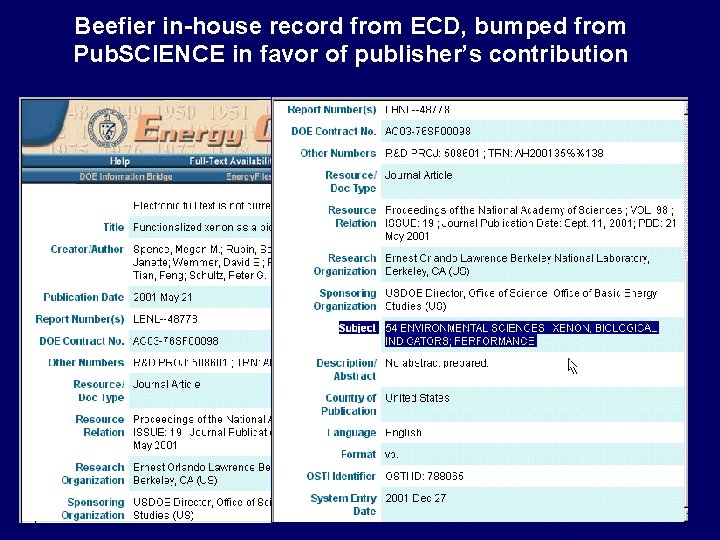 Beefier in-house record from ECD, bumped from Pub. SCIENCE in favor of publisher’s contribution