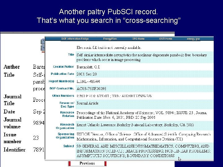 Another paltry Pub. SCI record. That’s what you search in “cross-searching” 