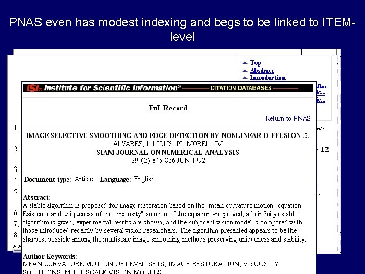 PNAS even has modest indexing and begs to be linked to ITEMlevel 