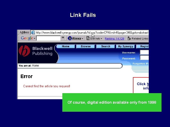 Link Fails Of course, digital edition available only from 1998 