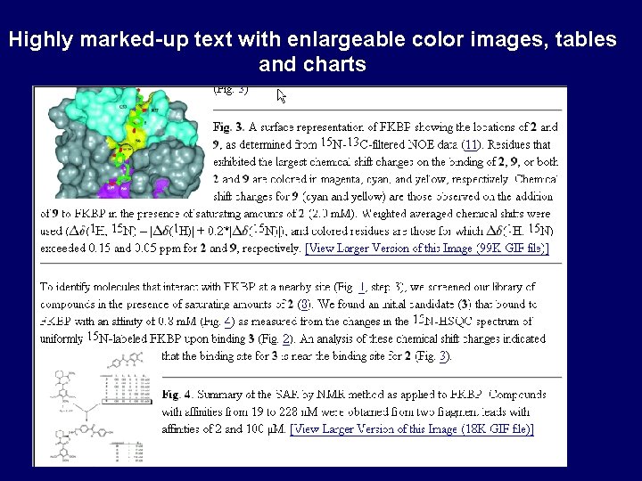 Highly marked-up text with enlargeable color images, tables and charts 