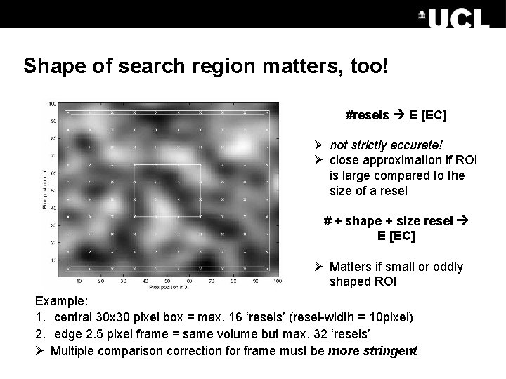 Shape of search region matters, too! #resels E [EC] Ø not strictly accurate! Ø