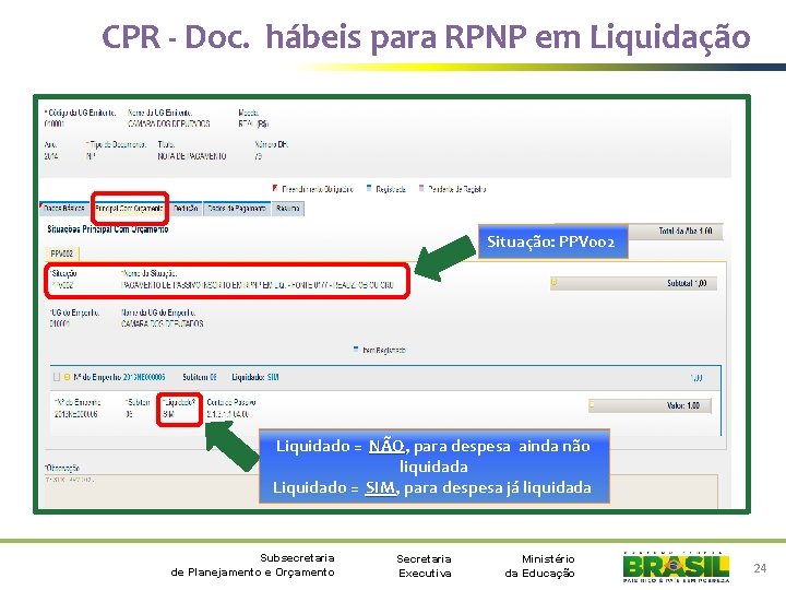 CPR - Doc. hábeis para RPNP em Liquidação Situação: PPV 002 Liquidado = NÃO,