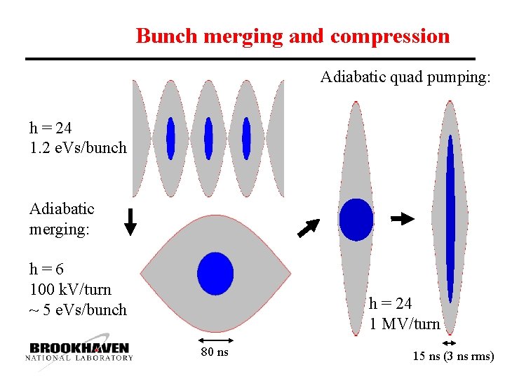 Bunch merging and compression Adiabatic quad pumping: h = 24 1. 2 e. Vs/bunch