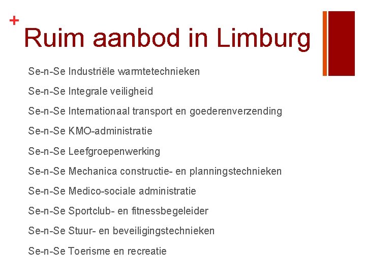 + Ruim aanbod in Limburg Se-n-Se Industriële warmtetechnieken Se-n-Se Integrale veiligheid Se-n-Se Internationaal transport