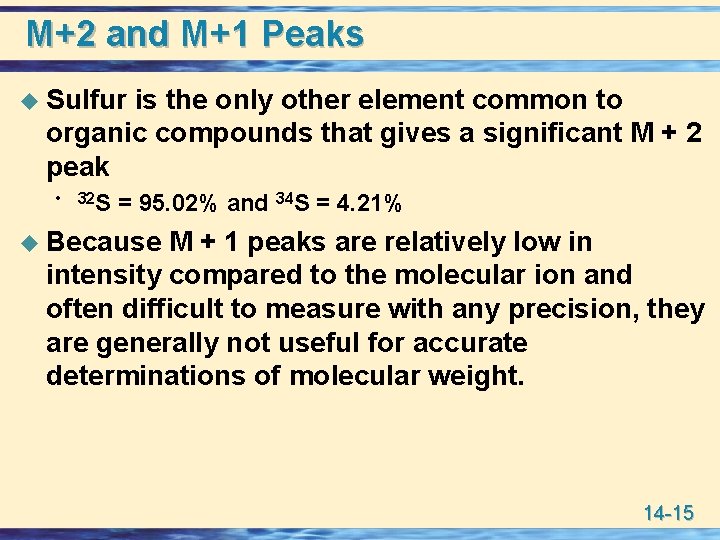 M+2 and M+1 Peaks u Sulfur is the only other element common to organic
