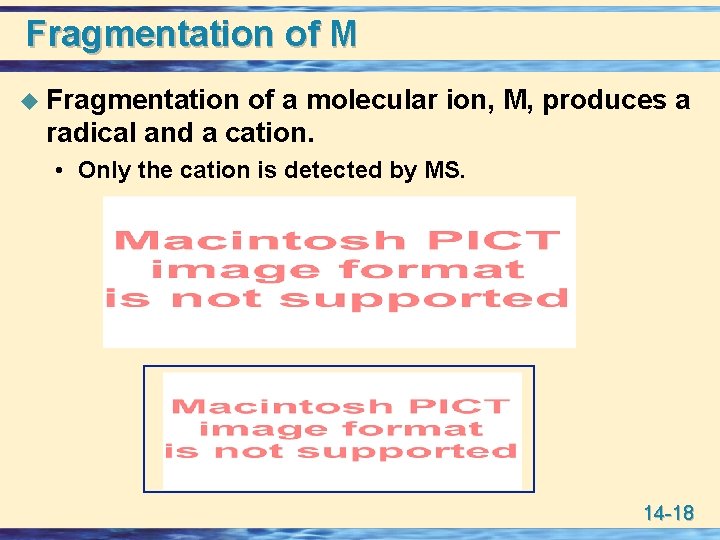 Fragmentation of M u Fragmentation of a molecular ion, M, produces a radical and