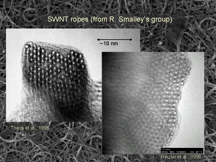 SWNT ropes (from R. Smalley’s group) ~10 nm Thess et al. , 1996 Rinzler
