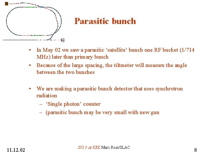 Parasitic bunch • In May 02 we saw a parasitic ‘satellite’ bunch one RF