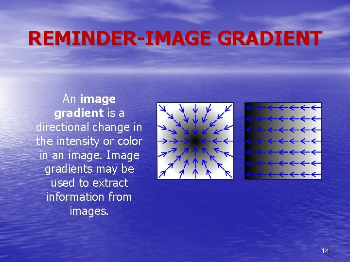 REMINDER-IMAGE GRADIENT An image gradient is a directional change in the intensity or color