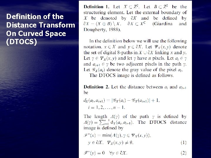 Definition of the Distance Transform On Curved Space (DTOCS) 
