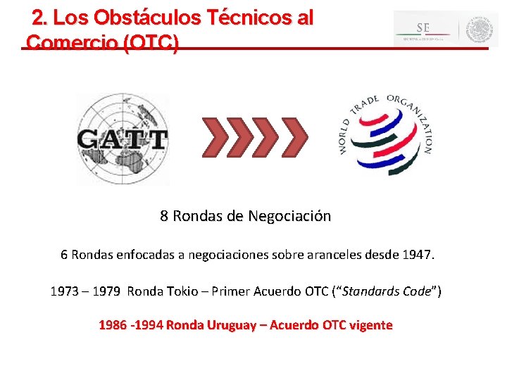 2. Los Obstáculos Técnicos al Comercio (OTC) 8 Rondas de Negociación 6 Rondas enfocadas