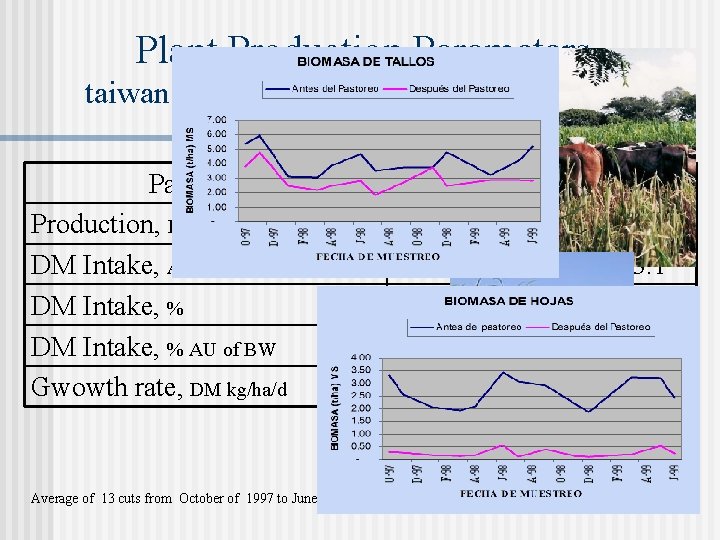 Plant Production Parameters taiwan grass under RIGS with fertirrigation Parameter Production, DM t/ha/year DM