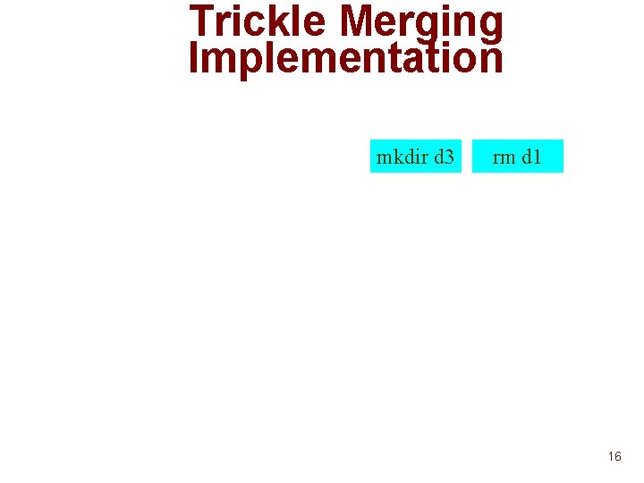 Trickle Merging Implementation mkdir d 3 rm d 1 16 