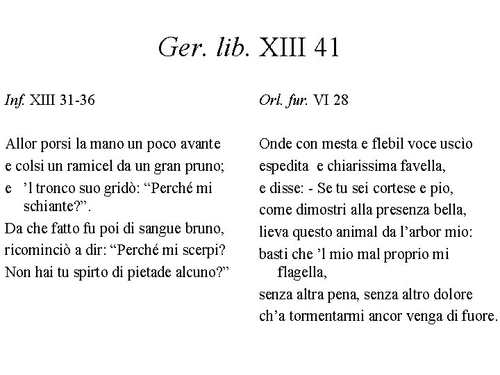 Ger. lib. XIII 41 Inf. XIII 31 -36 Orl. fur. VI 28 Allor porsi