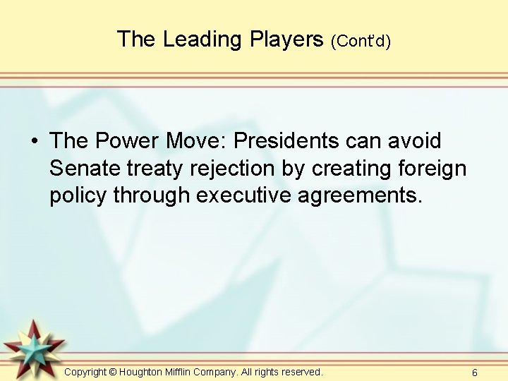 The Leading Players (Cont’d) • The Power Move: Presidents can avoid Senate treaty rejection