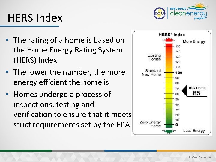 HERS Index • The rating of a home is based on the Home Energy
