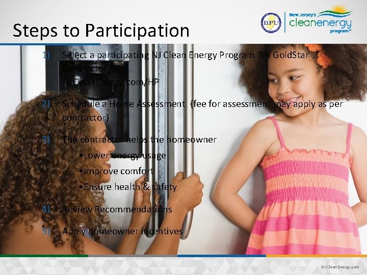 Steps to Participation 1) Select a participating NJ Clean Energy Program BPI Gold. Star