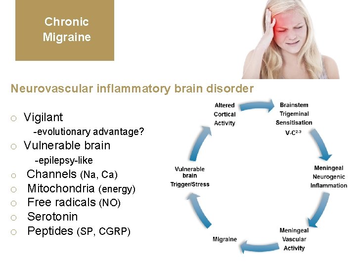 Chronic Migraine Neurovascular inflammatory brain disorder o Vigilant -evolutionary advantage? o Vulnerable brain o