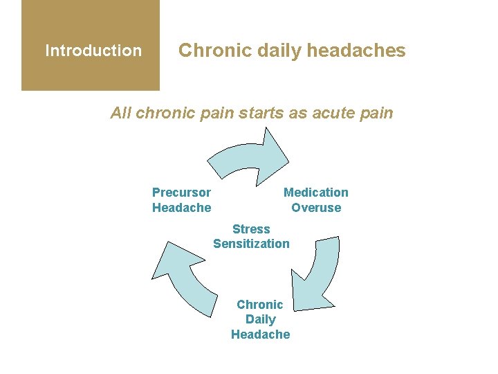 Introduction Chronic daily headaches All chronic pain starts as acute pain Precursor Headache Medication
