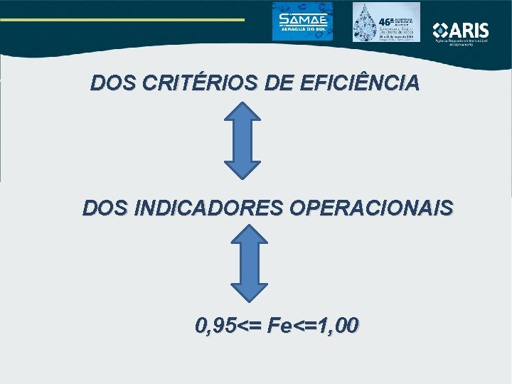 DOS CRITÉRIOS DE EFICIÊNCIA DOS INDICADORES OPERACIONAIS 0, 95<= Fe<=1, 00 DOS CRITÉRIOS DE EFICIÊNCIA DOS INDICADORES OPERACIONAIS 0, 95<= Fe<=1, 00