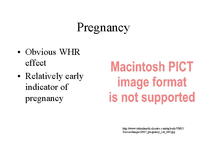 Pregnancy • Obvious WHR effect • Relatively early indicator of pregnancy http: //www. virtualmedicalcentre.