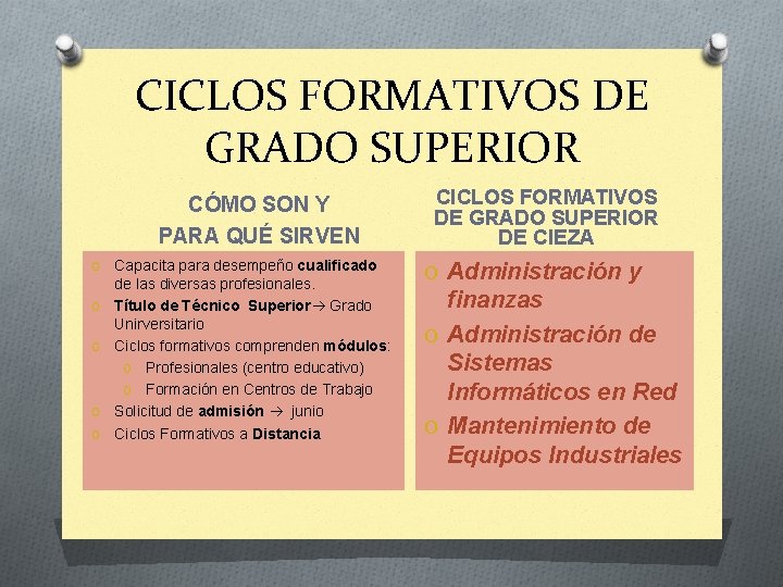 CICLOS FORMATIVOS DE GRADO SUPERIOR CÓMO SON Y PARA QUÉ SIRVEN O O O CICLOS FORMATIVOS DE GRADO SUPERIOR CÓMO SON Y PARA QUÉ SIRVEN O O O