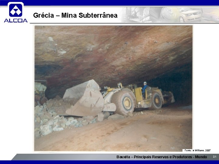 Grécia – Mina Subterrânea Fonte: in Williams, 2007 Bauxita – Principais Reservas e Produtores