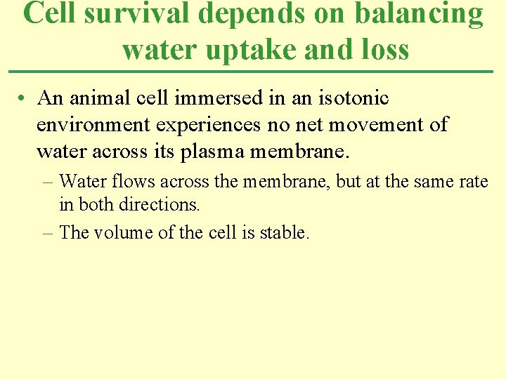 Cell survival depends on balancing water uptake and loss • An animal cell immersed