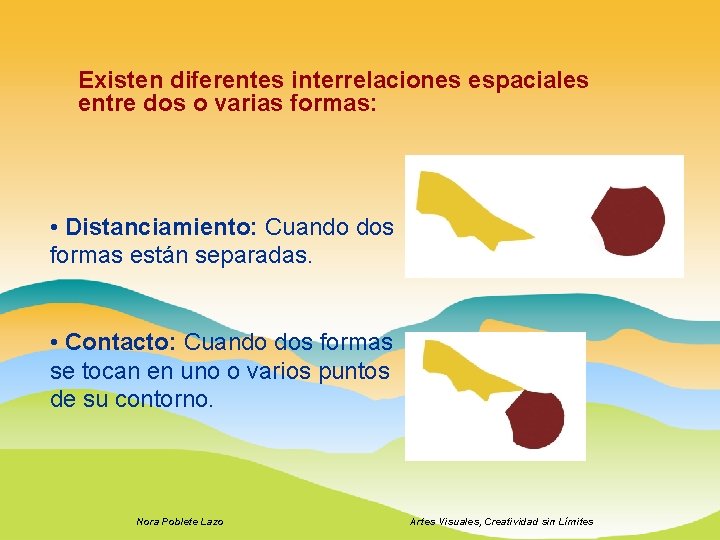 Existen diferentes interrelaciones espaciales entre dos o varias formas: • Distanciamiento: Cuando dos formas