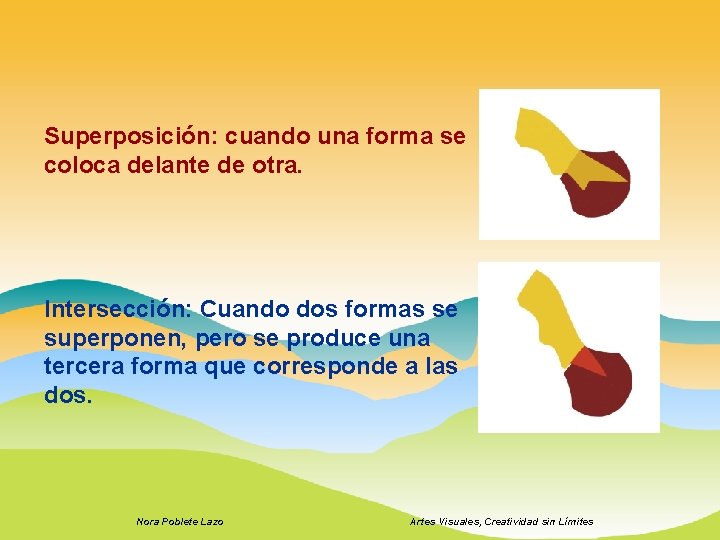 Superposición: cuando una forma se coloca delante de otra. Intersección: Cuando dos formas se