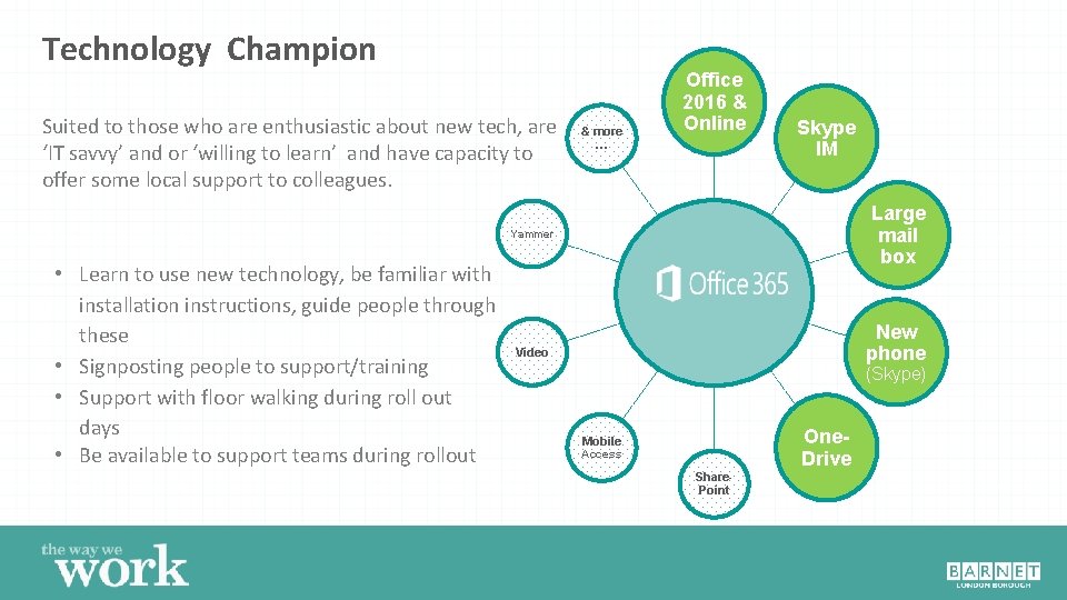 Technology Champion Suited to those who are enthusiastic about new tech, are ‘IT savvy’