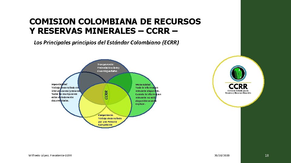 COMISION COLOMBIANA DE RECURSOS Y RESERVAS MINERALES – CCRR – Los Principales principios del COMISION COLOMBIANA DE RECURSOS Y RESERVAS MINERALES – CCRR – Los Principales principios del