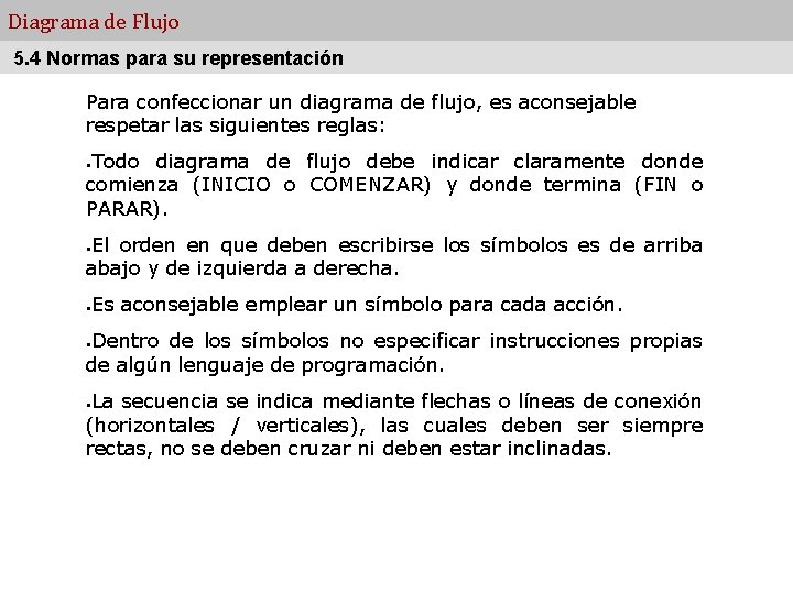 Diagrama de Flujo 5. 4 Normas para su representación Para confeccionar un diagrama de