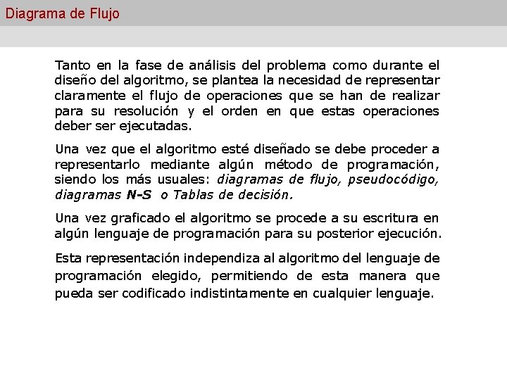 Diagrama de Flujo Tanto en la fase de análisis del problema como durante el