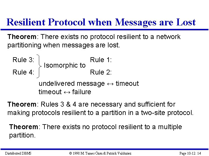 Resilient Protocol when Messages are Lost Theorem: There exists no protocol resilient to a