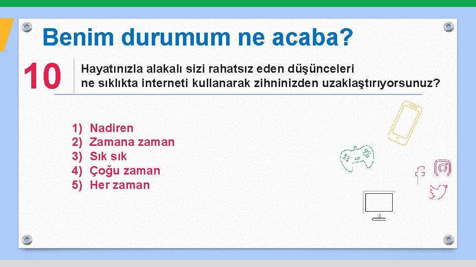 Benim durumum ne acaba? 10 Hayatınızla alakalı sizi rahatsız eden düşünceleri ne sıklıkta interneti