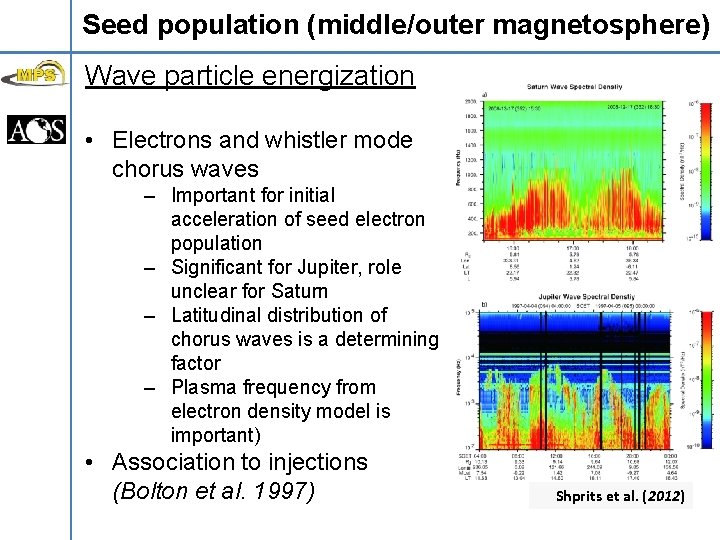 Seed population (middle/outer magnetosphere) Wave particle energization • Electrons and whistler mode chorus waves