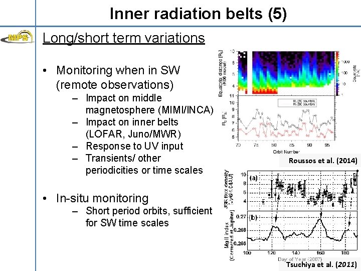 Inner radiation belts (5) Long/short term variations • Monitoring when in SW (remote observations)