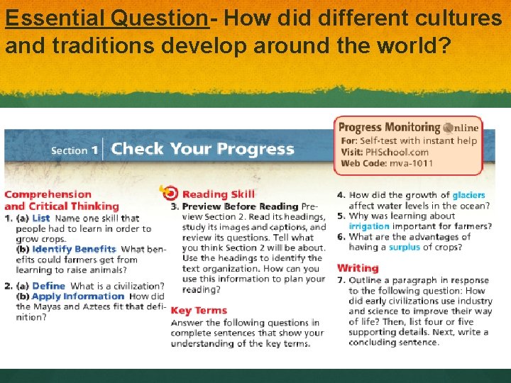 Essential Question- How did different cultures and traditions develop around the world? 