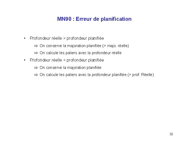 MN 90 : Erreur de planification • Profondeur réelle > profondeur planifiée On conserve