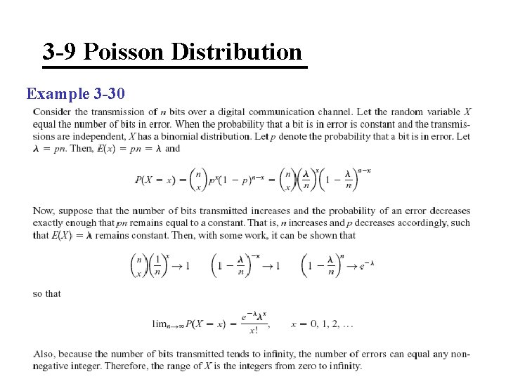 3 -9 Poisson Distribution Example 3 -30 