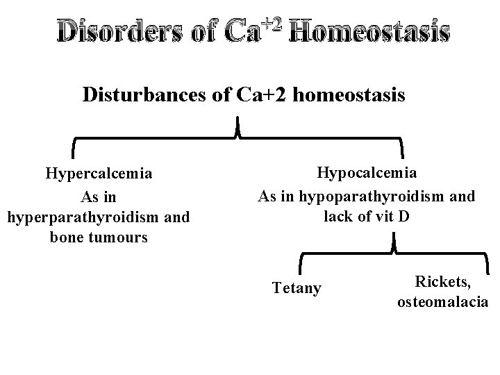 Disorders of +2 Ca Homeostasis Disturbances of Ca+2 homeostasis Hypercalcemia As in hyperparathyroidism and