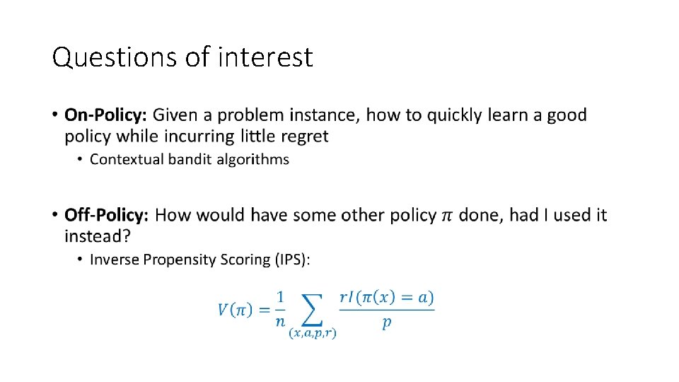 Questions of interest • 
