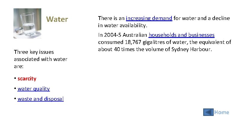 Water Three key issues associated with water are: There is an increasing demand for