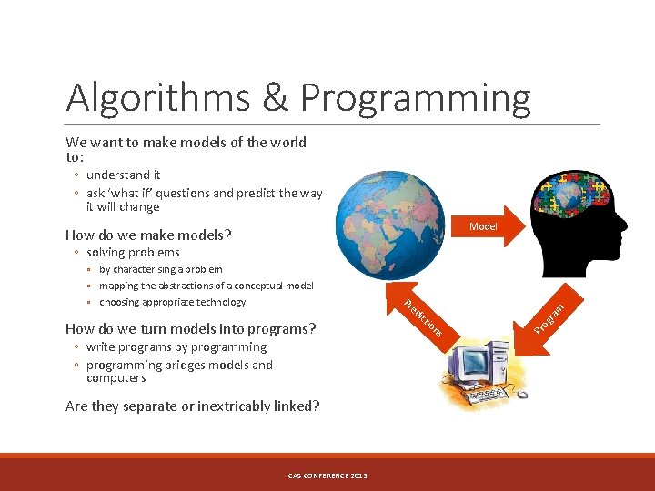 Algorithms & Programming We want to make models of the world to: ◦ understand