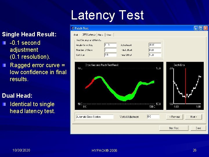 Latency Test Single Head Result: -0. 1 second adjustment (0. 1 resolution). Ragged error