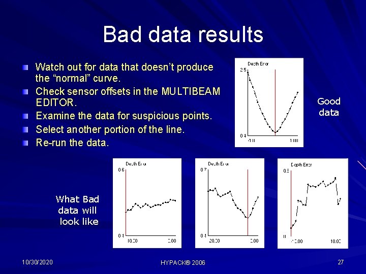 Bad data results Watch out for data that doesn’t produce the “normal” curve. Check